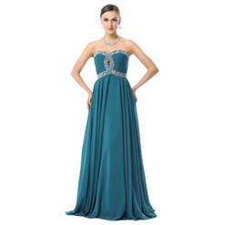 2018 Noble Blue Sweetheart Sleeveless Beading Chiffon Floor-Length Prom Dresses Y30035