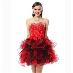 2018 Cute Red Sweetheart Mini-Length Empire Beading Ruffles Sweet 16 Dresses Y30042