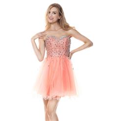 2018 Fancy Pearl Pink A-line Sweetheart-neck Lace Mesh Beading Short Sweet 16/Homecoming Dresses Y30050