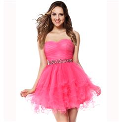 2018 Fashion Hot-pink A-line Sweetheart Beading Waist Band Ruffles Short Sweet 16 Dresses Y30053