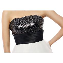 2018 Nostalgic Black and White A-line Strapless Empire Sequins Lace Short Homecoming Dresses Y30055