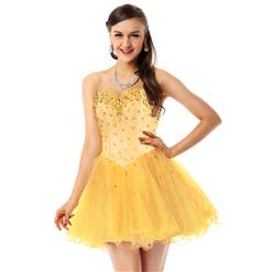 2018 Shiny Light-Yellow A-line Sweetheart-neck Crystal Mesh Short Homecoming/Sweet 16 Dresses Y30078