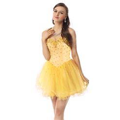 2018 Shiny Light-Yellow A-line Sweetheart-neck Crystal Mesh Short Homecoming/Sweet 16 Dresses Y30078