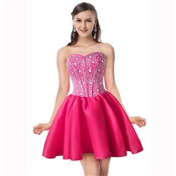 2018 Sexy Hot-Pink A-line Sweetheart-neck Crystal Short/Mini Cocktail/Prom Dresses Y30088