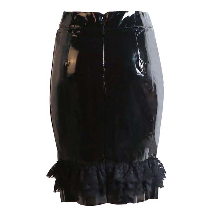 Fashion Black PVC Lace Knee-length Skirt HG10966