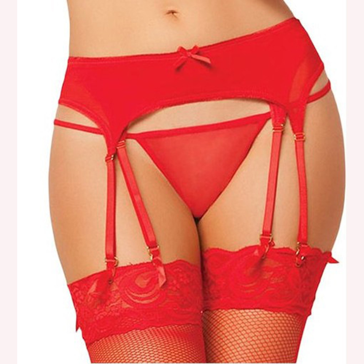 Sexy Red Mesh Double Straps Lingerie Garter Belt with G-string HG16781