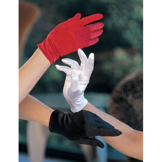 Red Satin wrist length gloves HG1916