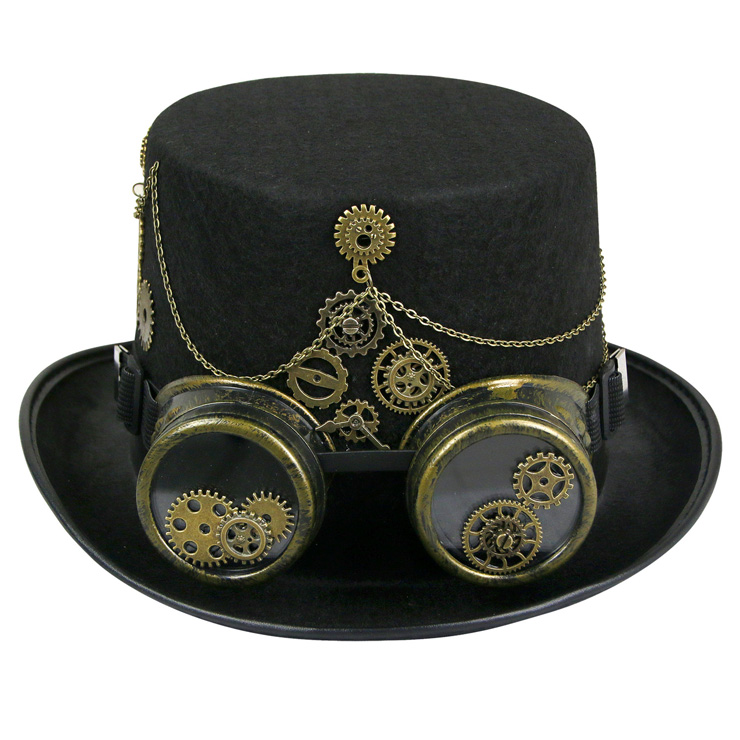 Steampunk Bronze Metal Goggles and Gears Masquerade Fancy Party Costume Top Hat J19529