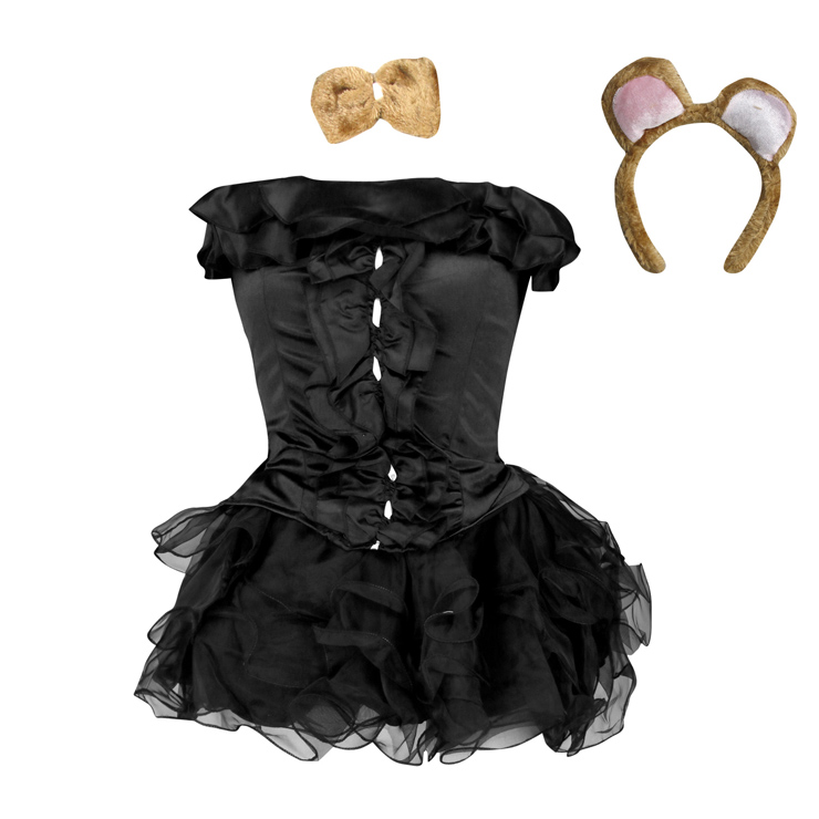 Sexy Black Cuddly Cat Bustier and Tutu Skirt Costume M1004