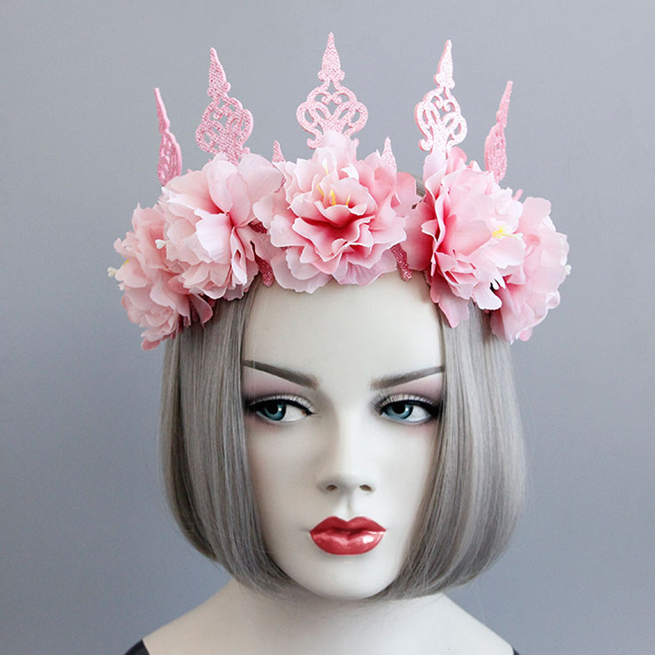 Elegant Charming Pink Flower Crown Headband Wedding Headwear MS17543