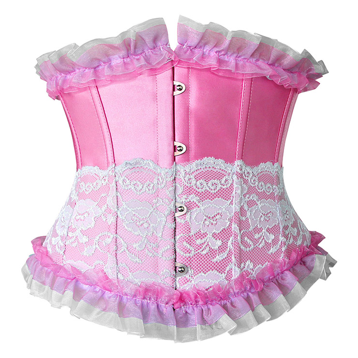 Fashion Sexy Pink Artificial Silk Lace Ruffles Underbust Corset N10796