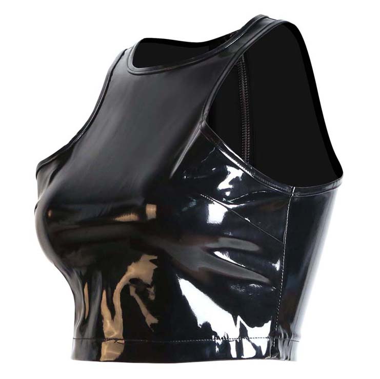 Sexy Black PVC Zipper Clubwear Tank Tops N10968