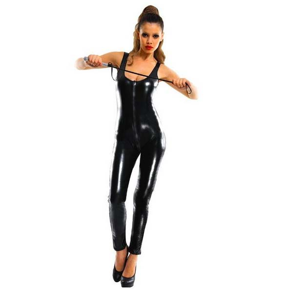 Punk Sexy Black Faux Leather Bodycon Jumpsuit N11031.