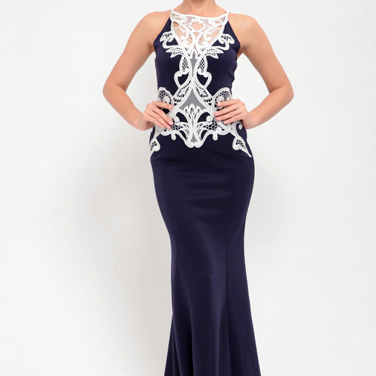 Gorgeous Dark Blue Lace  Bodycon Fishtail Evening Party Gown N12651