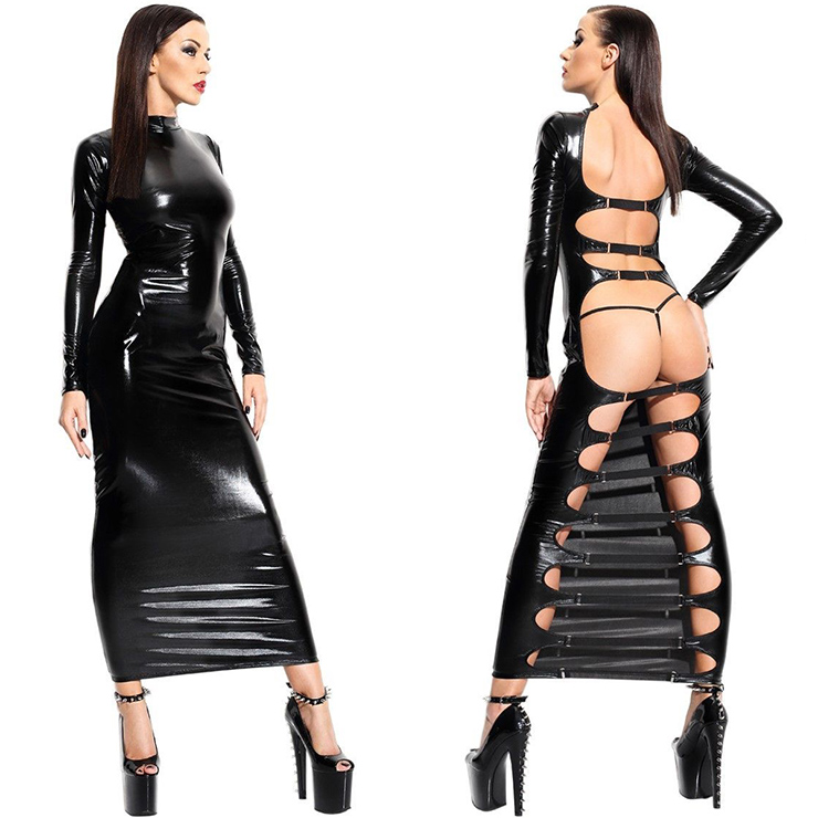 Sultry PVC Cut Out Bodycon Long Dress N12763