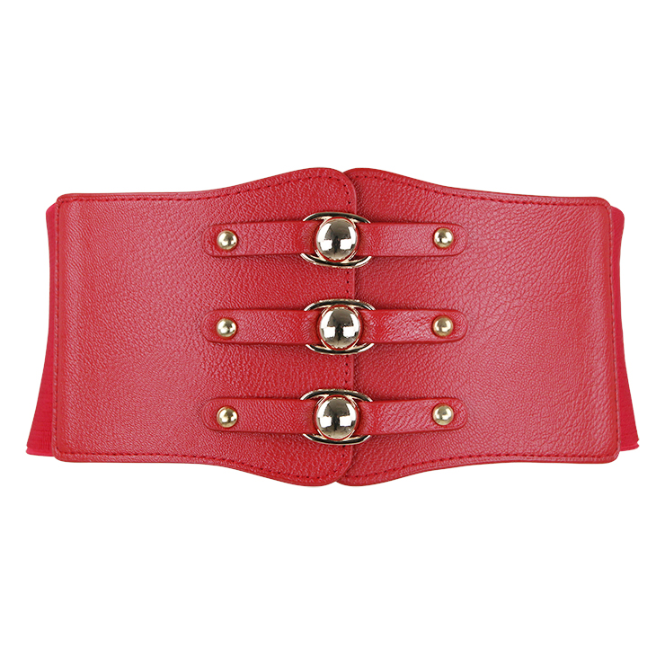 Fashion Red Leather Stretch Waistband High Waisted Cincher Corset Belt N14797