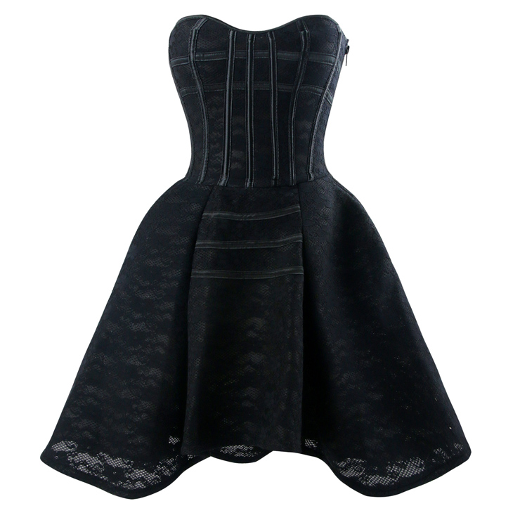 Charming Black Gothic Sweetheart-neck Strapless Lace Cocktail Dresses N15513