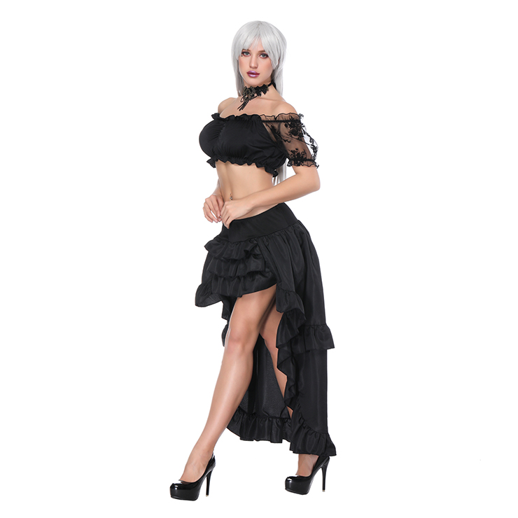 Women's Sexy Off Shoulder Ruffled Crop Top with High Waist Ruffle High-Low Skirt Sets N16239