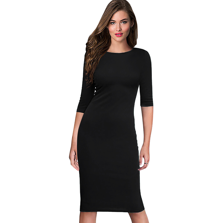 Plain Black Dress With Sleeves Online ...