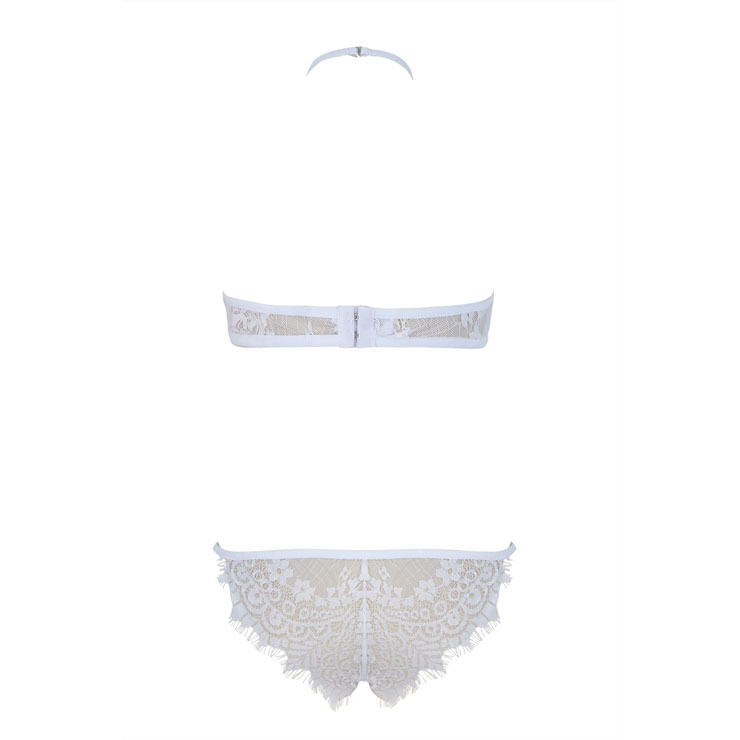 Sexy White See-through Halter Floral Lace Bra Top and Panty Lingerie Set N16417