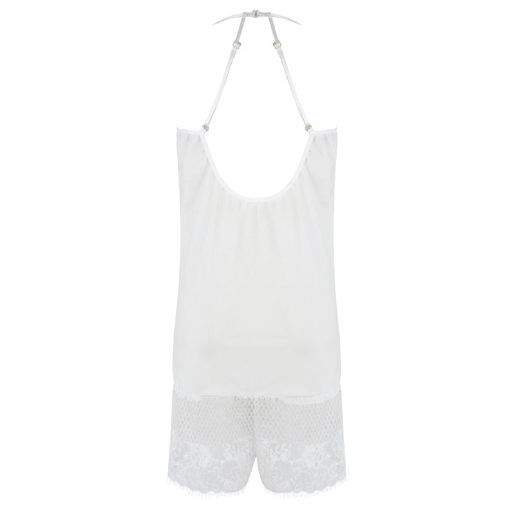 Sexy White Lace Patchwork Spaghetti Strap Nightwear Bodysuit Teddy Lingerie N16419
