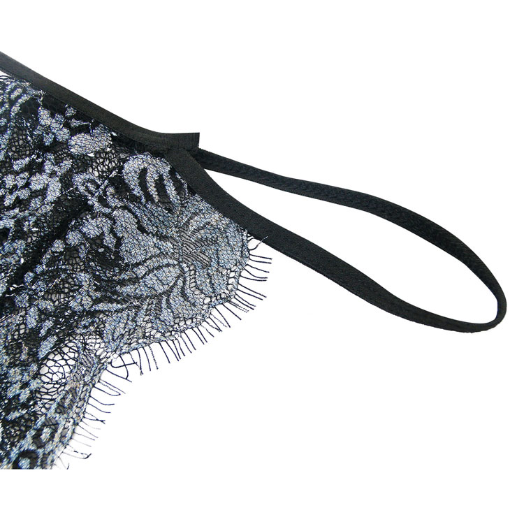 Sexy Silver Spaghetti Strap Floral Lace Bra Top and Panty Bikini Lingerie Set N16426
