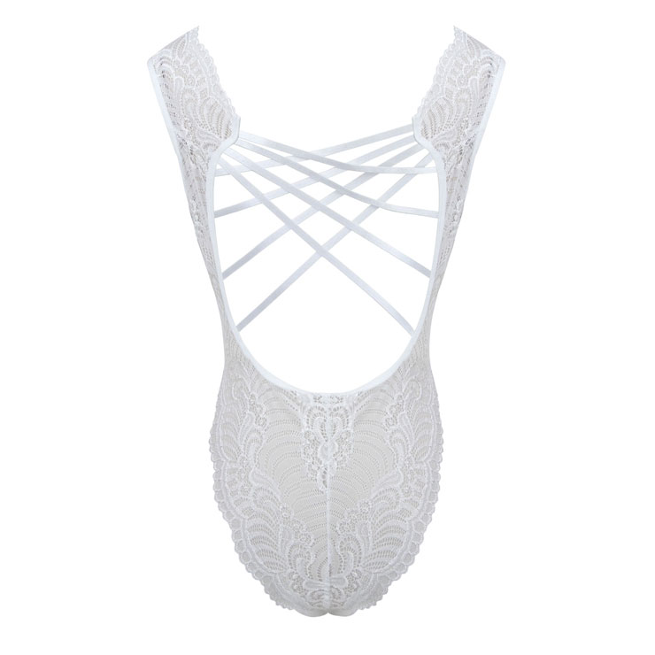 Sexy White Hollow Out See-through Lace Nightwear Bodysuit Teddy Lingerie N16432