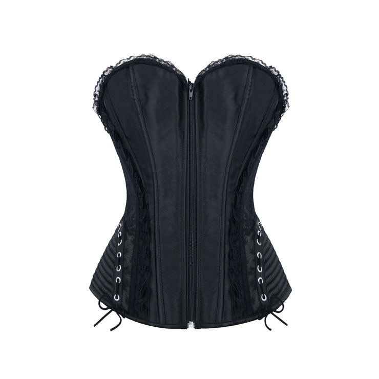 Fashion Black Victorian Gothic Satin Plastic Boned Shapewear Overbust Corset N16542