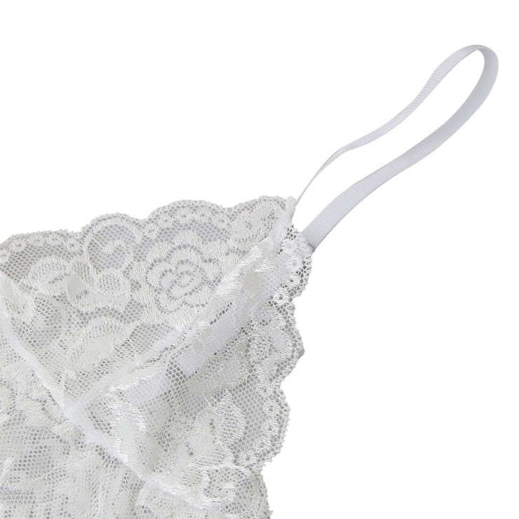 Sexy White V Neck Floral Lace Spaghetti Strap Crop Top and Panty Lingerie Set N17348