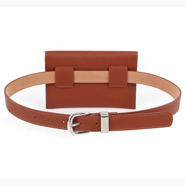 Fashion Brown Faux Leather Waist Belt with Mini Purse Travel Cell Phone Bag N17472