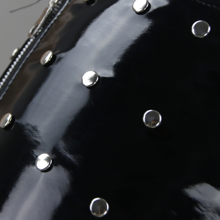 Sexy Black Punk Faux Leather Rivets Zipper Shorts N17497