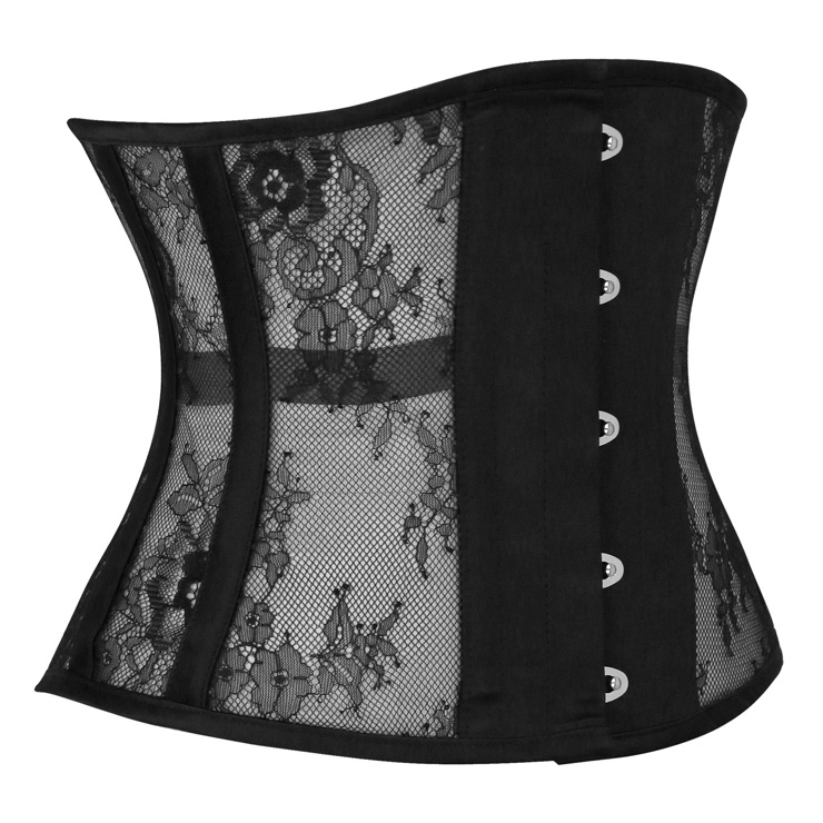 Fashion Black See-through Floral Lace Steel Boned Underbust Waist Cincher Corset N17535