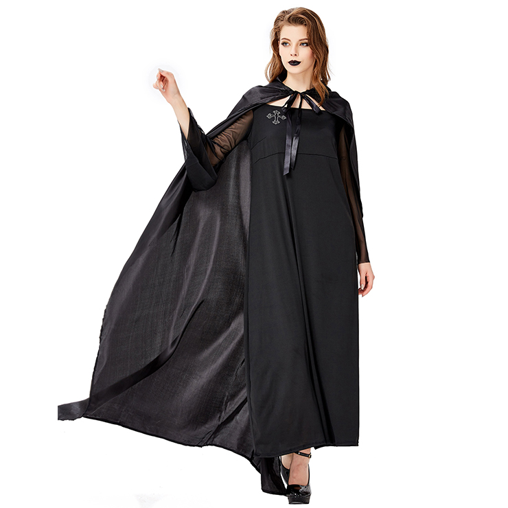 Gothic Black Vampire Dress Adult Devil Cloak and Dress Halloween Costume N18200
