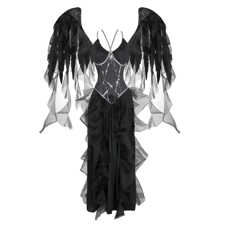 Deluxe Adult Noble Elegant Fallen Angel Halloween Fancy Ball Cosplay Costume with Wing N18247