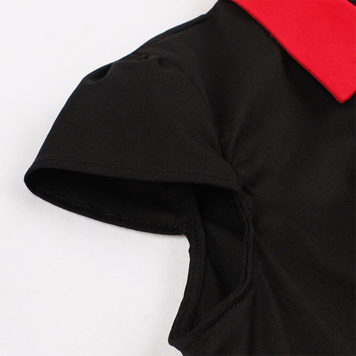 Vintage Black and Red Chinoiserie Lapel Short Sleeves Reformed Cheongsam High Waist Midi Dress N18492
