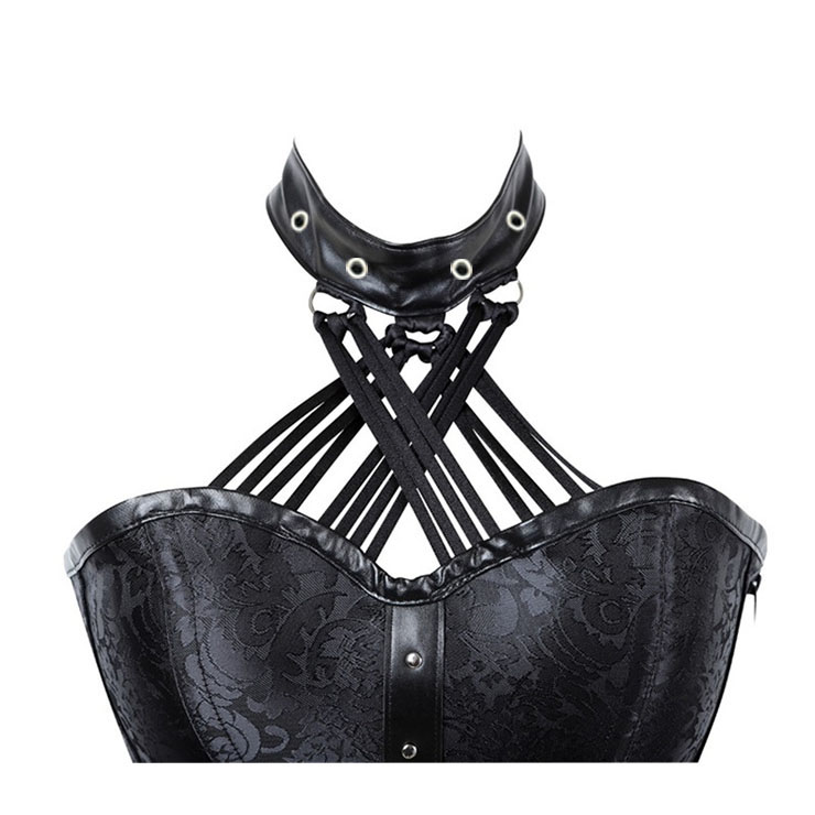 Steampunk Gothic Black Halterneck Strapless Steel Boned Rivet Outerwear Corset N20888