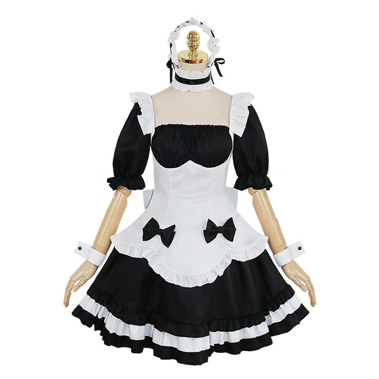 7pcs French Maid Square Collar Half Sleeve Top And Mini Dress Cosplay Halloween Costume N21186