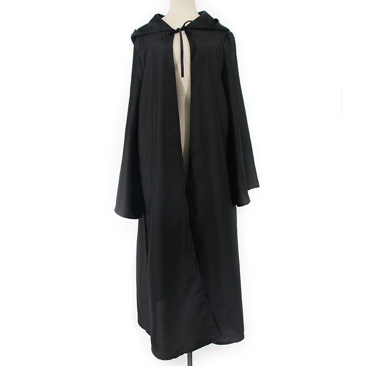 Punk Style Black Hooded Long Sleeves Maxi Cloak Cosplay Party Costume Accessories N21777