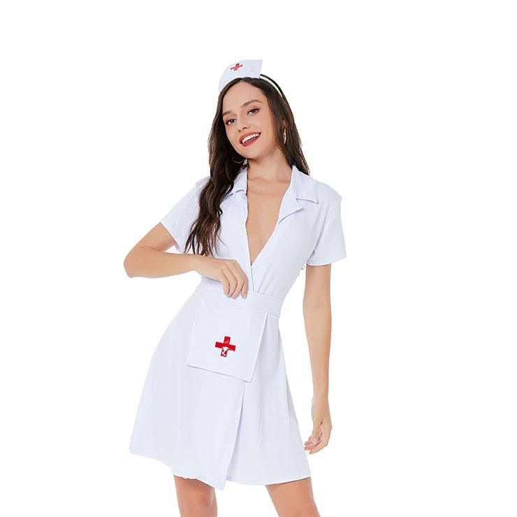 3pcs Sexy Nurse Uniform Deep V Neck Adult Cosplay Mini Dress Temptation Lingerie Costume N21817