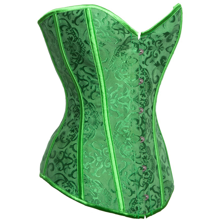 Fashion Green Satin Jacquard Weave Lace Up Halloween Corset N9740