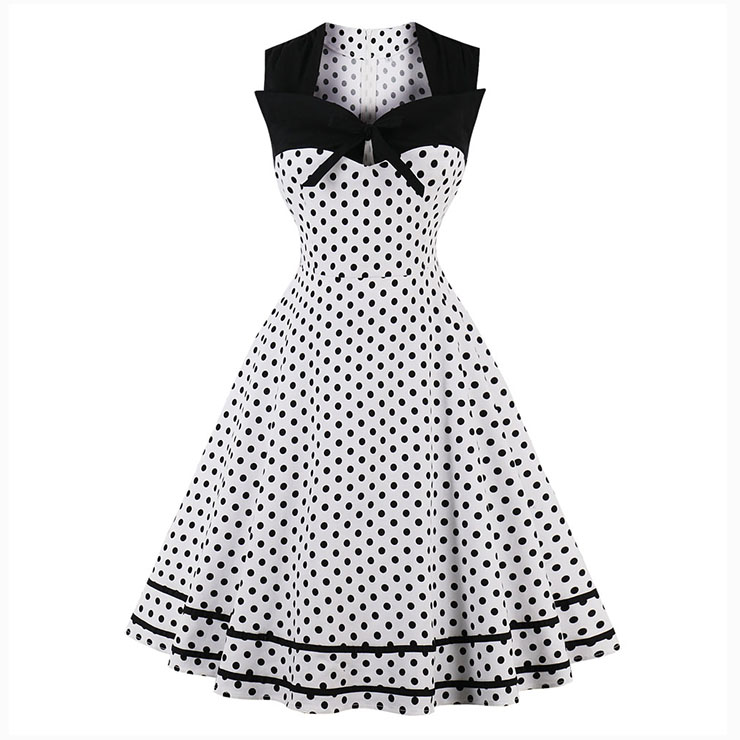 Women's Vintage Sleeveless Dot Print Plus Size Swing Dress N15505