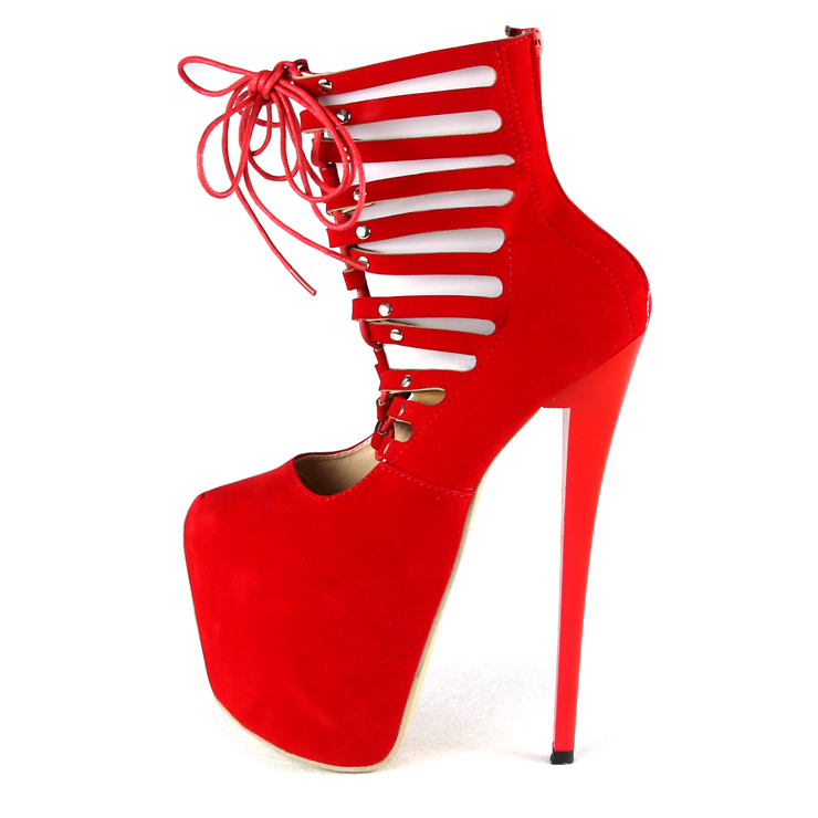 Exclusive Red Hollow Out Lace-up Super High Heel Boots SWB20285