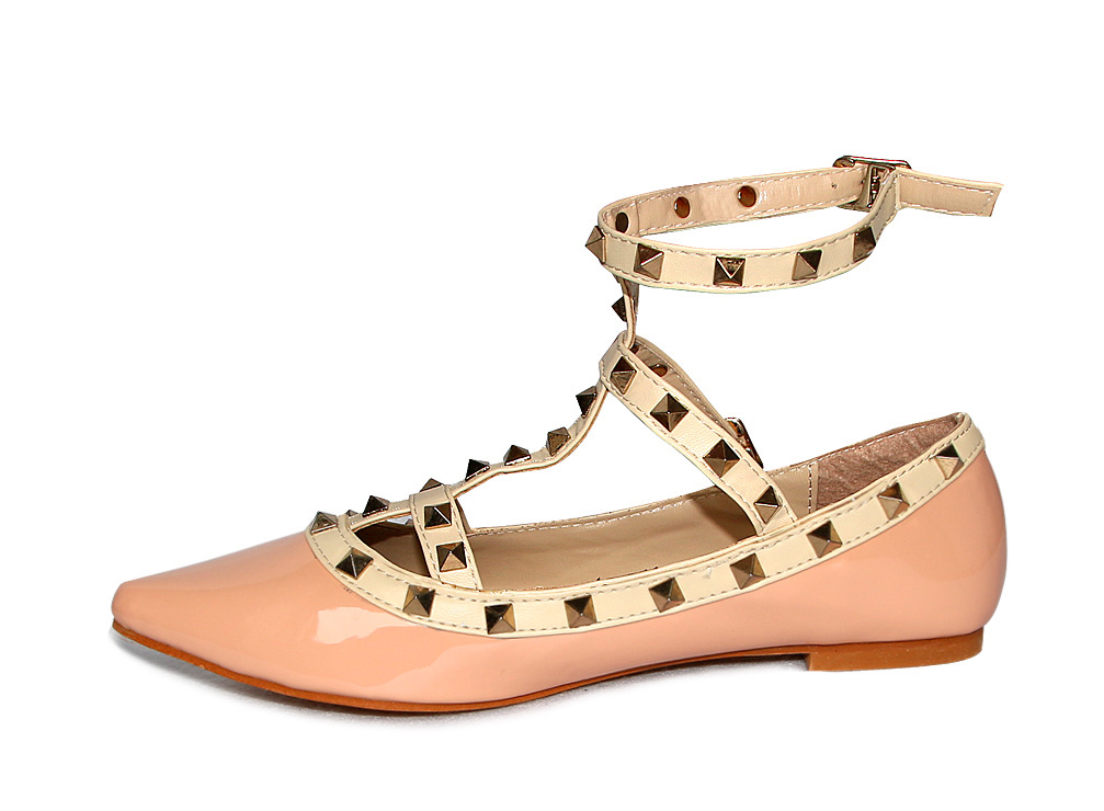 Light Pink Studded Strappy Flats SWS12132